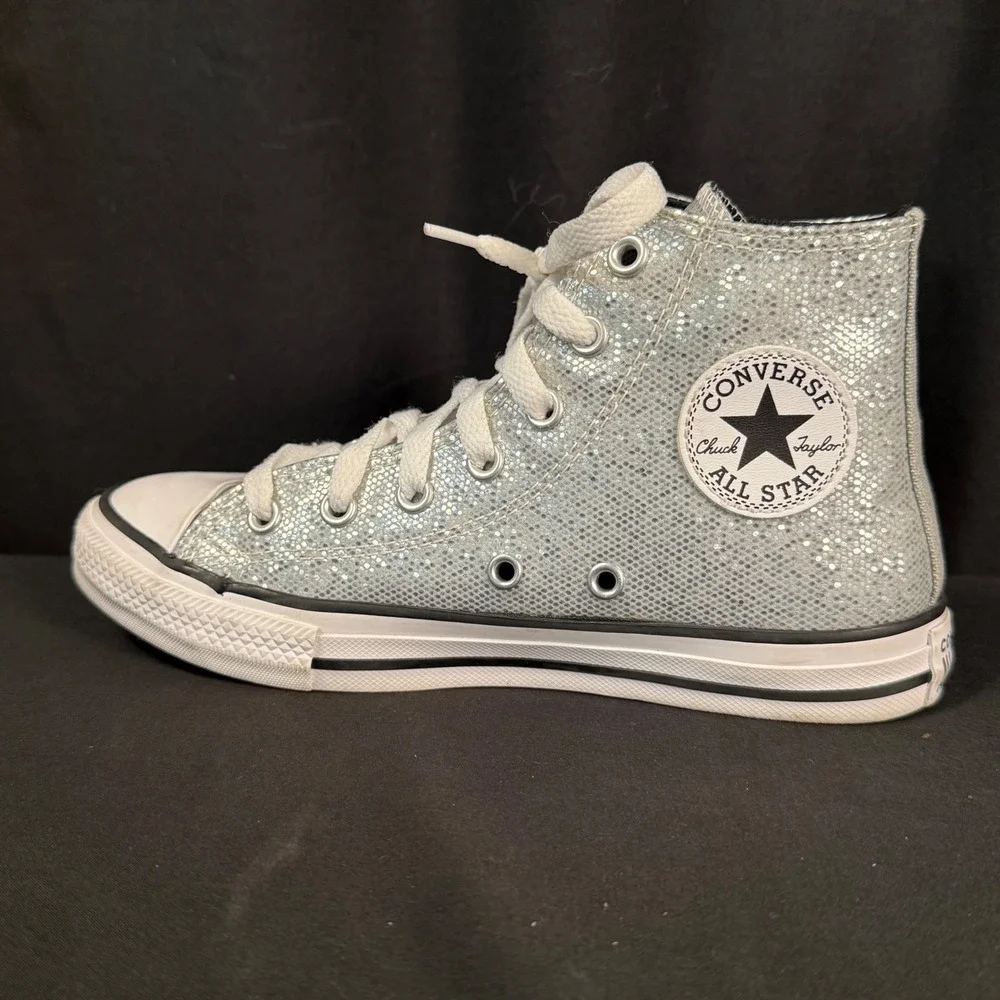 Converse Chuck Taylor All Star High Top PS Glitter Silver A01477C Youth Girls 2